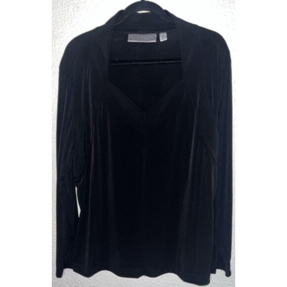 Simonton Says V Neck Long Sleeve Top Women Sz 1X Black - Picture 1 of 7